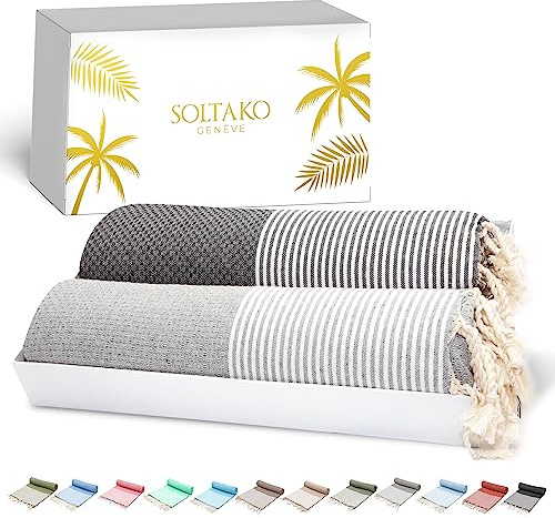 SOLTAKO Telo Mare - Fouta XXL - Asciugamano da spiaggia anti-sabbia - Telo da bagno per Hammam, Sauna, Yoga, Picnic - Fouta Beach 100x200 cm - Lenzuolo 2 Persone