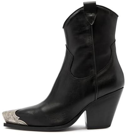 keleimusi Women's Western Cowgirl Ankle Boots Stacked Block Heel Cowboy Booties Steel Toe Heeled Short Cowboy Boots Side Zipper Western Booties for Women