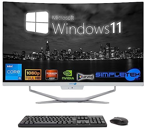 SIMPLETEK All in One Computer 27 Böjd, Intel i5-Processor 10 Gen, GT730 Grafikkort 4 GB, Windows 11, 16 GB RAM 960 GB SSD, Perfekt för Grafik, Spel, Arbete