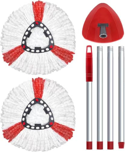 2 Moppköpfe Kompatibel mit Vileda Turbo Wischmop, Mikrofaser Wischmopp Ersatzköpfe,1 Moppbasis,1 Moppstiel, geeignet für EasyWring&Clean und Schleudermopp-Bodenwischer, Maschinenwaschbar