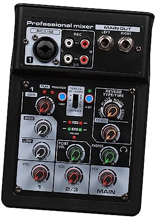 Oshhni Table de mixage Audio DJ Interface système de Console de Carte Son Alimentation Entrée d'ordinateur Mélangeur stéréo USB pour Les