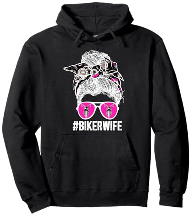 Cute Biker Wife Anniversary Biker Wife Messy Bun Motorcycle Pullover Hoodie
