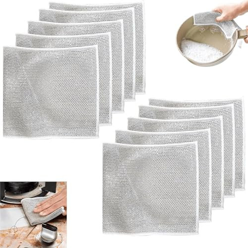 Stracci multiuso per lavare i piatti in filo metallico antigraffio, Stracci per lavare i piatti multiuso in filo metallico Stracci riutilizzabili per piatti asciutti e bagnati (10 pezzi)