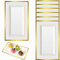 BetterJonny 6 Plateaux de Service en Plastique,33x20cm Plateaux Restauration Rapide Blanc avec Bordure Dorée Solides et Réutilisables pour Fêtes, Anniversaires, Buffets, Mariages,Baptêmes, Noël