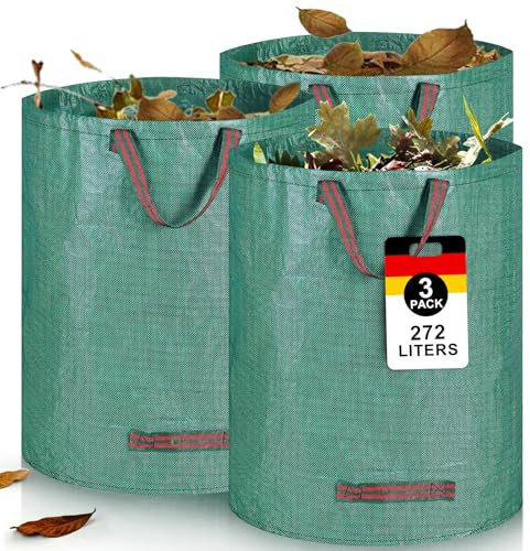Sac Jardinage Déchets, Sac Déchets Verts, 3 x 272L Sacs Jardin Autoportant, Big Bag avec Poignées, Étanche, Pliable et Réutilisable, Sacs à Déchets de Jardin, Végétaux