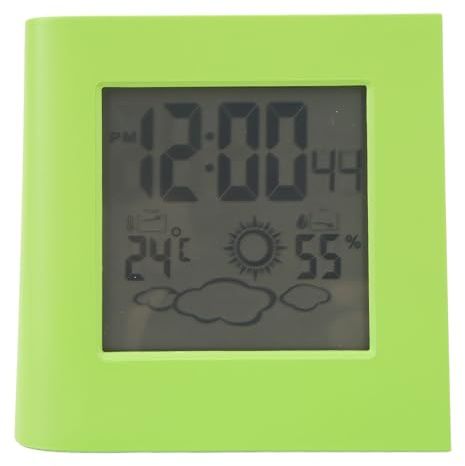 Buachois Reloj Despertador Digital, Batería Solar, Reloj Despertador De Doble Energía con Sensor De Temperatura Y Humedad, Pronóstico del Tiempo, Reloj Despertador De Temperatura Y Humedad(Verde)
