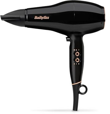 BaByliss Secador de Pelo Pro Power – Secador profesional de 2300 W, Motor AC de salón, Tecnología iónica antiencrespamiento, 3 ajustes de temperatura y 2 velocidades, Negro, D5245E