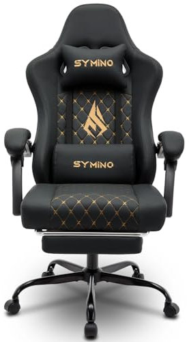 Symino Gaming Stuhl - Ergonomischer Bürostuhl im Racing Style, 200 kg Belastbarkeit, verstellbare Armlehnen, Vintage PU Leder, Gaming Chair mit Fußstütze