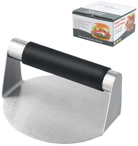 Futuhada Round Stainless Steel Smash Burger Smasher Pattie Press, 5.5 Zoll Professional Smashed Burger Patty Former, Bacon Meat Press with Silicone Handle for Flat Top Grilling, Steak, Hamburger