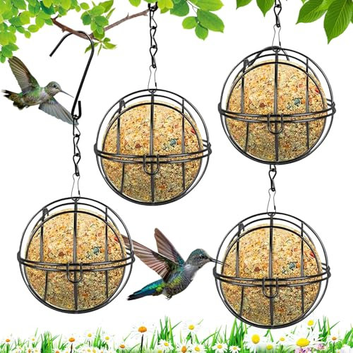 4 Stück Meisenknödelhalter Vogelfutterstation,Vogelfutterstation Mit Klappdeckel,Meisenknödel Halter zum Aufhängen, Maisenknödelhalterung Futterspender für Wildvögel Garten Balkon
