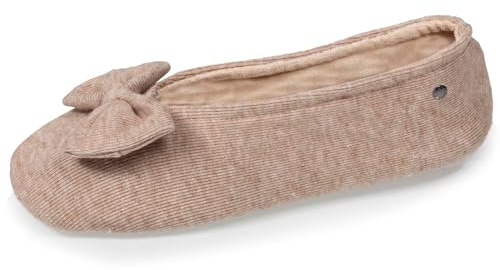 Isotoner Chaussons pantoufles Ballerines femme ultra confortables, semelle en cuir, détail grand nœud