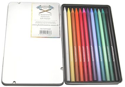 Paintersisters® 12er Pastell Buntstifte ohne Holz | Künstlerfarbstifte Set in Metallbox | Verwischbare Farbstifte zum Zeichnen, Malen, Skizzieren (Standard)