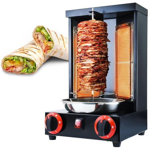 Parrilla A Gas, Parrilla Vertical Para Kebab, Gyro, De Acero Inoxidable, Horno Giratorio Con 2 Quemadores, MáQuina Para Asar Carne Con Temperatura Controlable,Black-110V