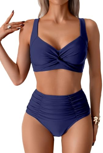 Mrkeung Bikini för kvinnor 2 delar bikiniset solid push-up vadderad bikini hög midja bikini för kvinnor