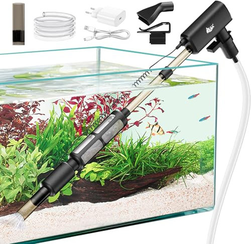 AQQA Aquarium Wasserwechsel,8W Elektrisch Aquarium Mulmsauger mit 4-stufig Einstellbarer Saugkraft, Aquarium Reiniger für automatischen Wasserwechsel, Schmutzentfernung und Sandreinigung