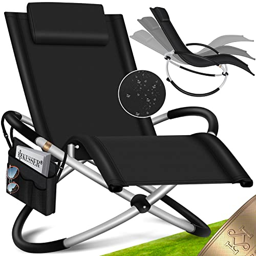 KESSER® Relaxliege Liegestuhl Inkl. Tasche + Abdeckung Gartenliege Sonnenliege Gartenstuhl Klappstuhl faltbar | Schwungliege | Schaukelsessel | ergonomische Relaxsessel | 180kg Belastung, Schwarz