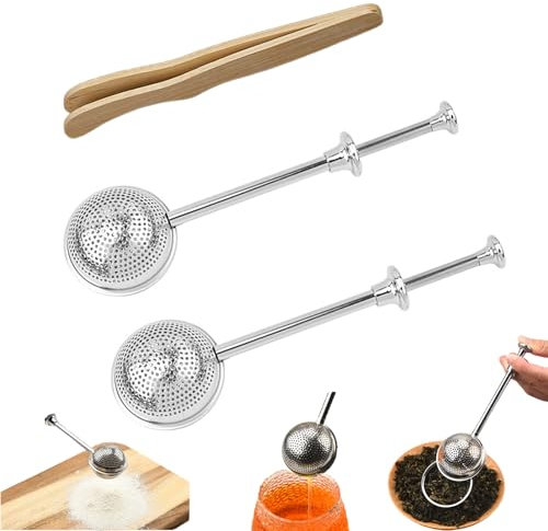 GegXcn 3 PCS Tea Infuser Set, Tea Strainer Ball, Stainless Steel Loose Leaf Strainer Steeper, with Long Handle, for Cups & Teapot, Bamboo Tongs Tea Included
