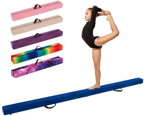 COSTWAY Barra de Equilibrio Plegable 210cm, Base de Madera Sólida y Fondo Antideslizante, Viga de Equilibrio e para Niños y Adolescentes (Azul)