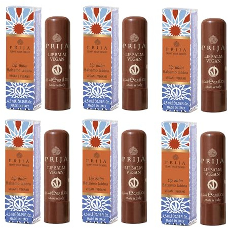 Prija Bálsamo Labial Vegano con Aceite de Jojoba, Manteca de Karité y Cera de Girasol, Cuida Tus Labios de Forma Natural, Bálsamo Labial Hidratante en Barra 6 x 4.5ml