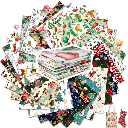 Tatuo 30 Pezzi 10 x 10 Pollici Tessuto di Cotone a Quadri Stoffa in Cotone Floreale Tessuto Quadrato Patchwork Cucito Trapuntato Stampato di Fiori a Quadretti per DIY(Natale Carino)