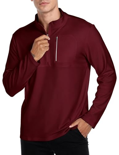 Indoner Mens Thermal Long Sleeve Shirt Warm Fleece Quarter Zip Long Sleeve Pullover Half Zippered Sweatshirts with Zipper Pocket Turtleneck Winter Sweat Shirts for Athletic Running Golf Workout Hiking