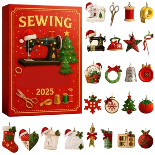 Calendario de Adviento de Costura - 24 2D de Fieltro para Contar los Días Navidad - Proyecto DIY de Decoración para Ventanas y Puertas - Regalo Creativo para Amantes de las Manualidades