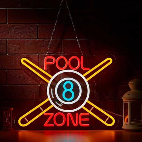 Pool Neon Light, LED Billiards Neon Sign 16 USB Powered Wall Decor Light for Game Room Bar Man Cave Pool Table Party Decoration (Billiards Neon Sign 3)