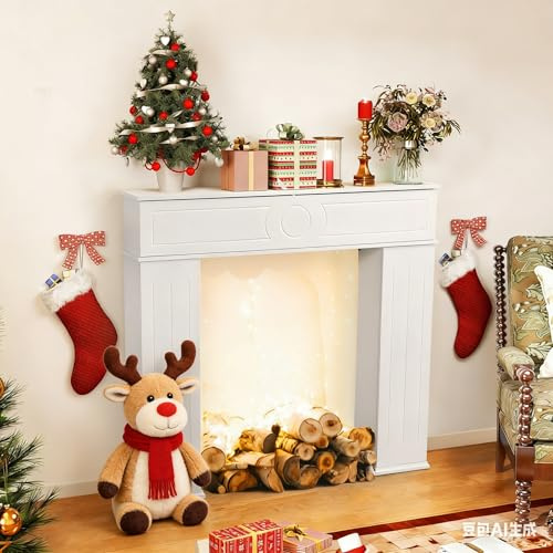 BRILVERDE Kaminregal Mit Stauraum, Schmaler Kamin Aufsatz 19cm Tiefe - Dekorativer Kamin Konsolentisch Für Kerzen, Wohnzimmer, Schlafzimmer & Flur - Kamin Im Landhausstil (Weiß)