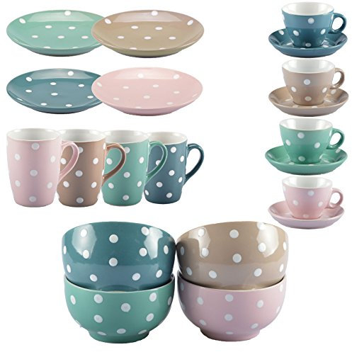 Servizio di stoviglie da caffè della serie Dots, tazzine da caffè con piattino, tazze, ciotole cereali (combinazione di 4 pezzi a scelta), 6er set Blau, Kaffeebecher: