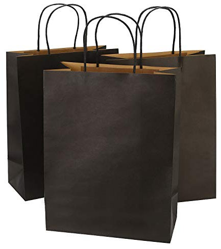 Ronvir 50Pcs Large Gift Bags 26x13x33cm, Recycled Paper Carrier Bags, Black Paper Bags With Handles For Shopping, Birthday, Retail, Valentine's Day, Mother's Day