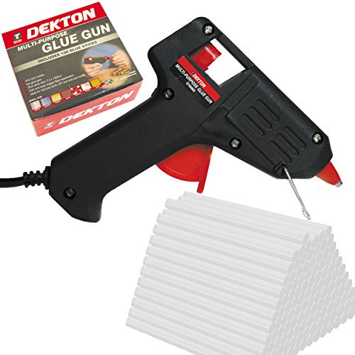 Dekton Electric Hot Melt Glue Gun with 100 Adhesive Glue Sticks Included Hobby Craft Kit Flexible Trigger Wood Metal Plastic Paper Ceramics Glass, Decorations