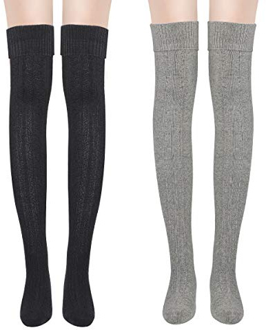 Yuccer 2 Pares Calcetines Largos para Mujeres Algodón Calcetines Hasta la Rodilla