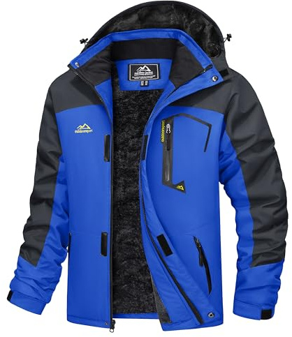 MAGCOMSEN Mens Ski Jacket Fleece Snow Skiing Jackets Winter Coats for Men Snowboarding Waterproof Jacket Parka with Hood Blue L