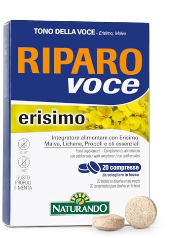 Naturando Riparo Voce Erisimo para el tono de voz con Malva, Erísimo, Liquen De Islandia Propóleos - 20 Comprimidos