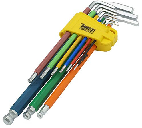 SabreCut SCHEX009S Jeu de 9 clés Allen extra longues à prise souple hexagonales diamantées Hex Plus avec codage couleur - 1,5mm - 10mm