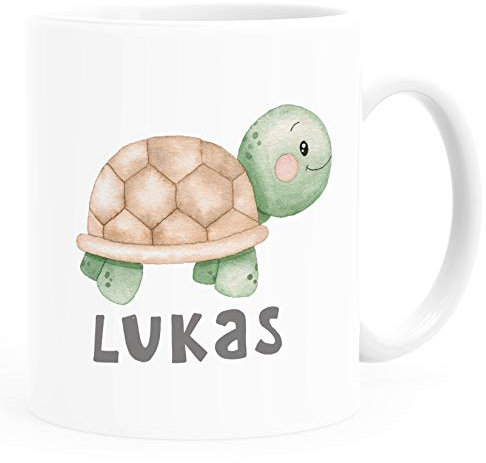 SpecialMe® Kindertasse Kunststoff Schildkröte Tiermotive Watercolor personalisierte Geschenke Namenstasse Jungen Mädchen weiß Kunstoff-Tasse