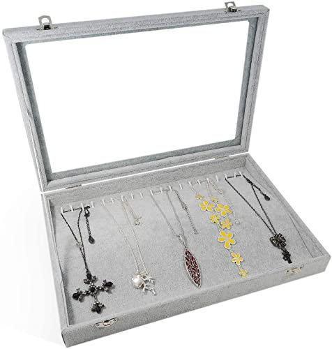 BIENSER Necklace Organiser, Velvet Lid Necklace Holder, Display Tray Case Lockable, Dustproof, 13.14(L) X 9.18(W)