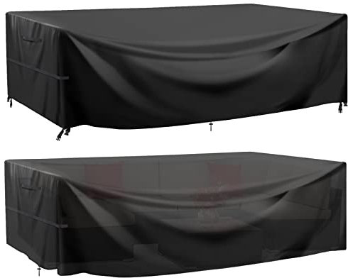Garden Furniture Covers Waterproof, 230X165X80cm Oxford Fabric Outdoor Sofa Cover Windproof Sunproof with Handle Strap Drawstring Buckle for Garden Sofa, Table and Chair Set (Black, Rectangular)