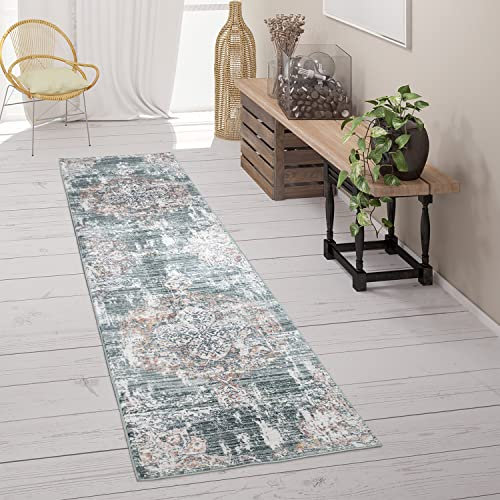 Paco Home Teppich Läufer Flur Schlafzimmer Kurzflor Vintage Pastell Modernes Orientalisches Muster, Grösse:80x150 cm, Farbe:Grün