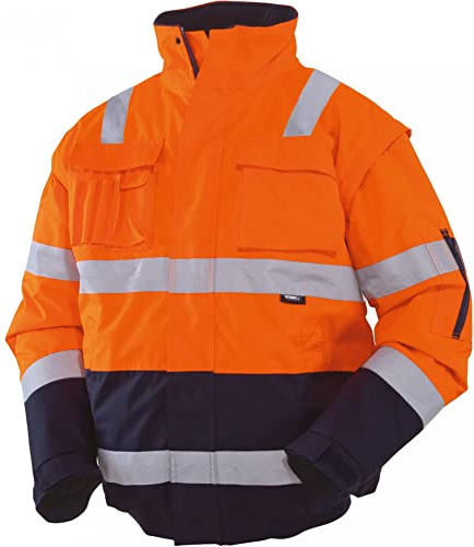 Vizwell Warnschutz Pilotenjacke 2 in 1 Arbeitsjacke Warnjacke Warnschutzjacke mit Schulterreflektorstreifen (6XL, leuchtorange-marine)