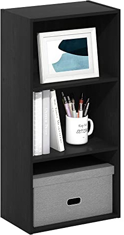 Furinno LUDER Book Shelf, 3-Tier Modern Bookshelf, Open Shelves Bookcase 9.3 x 16 x 31.4, for Living Room, Bedroom, Home Office, Blackwood