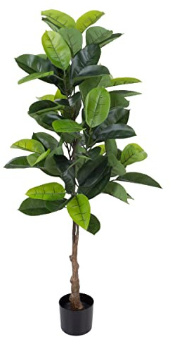 Pure Garden Artificial Rubber Plant - 51-Inch Faux Tree with Natural-Feel Leaves - Realistic Potted Indoor Plant for Office or Home Decor (Green)