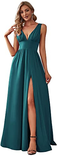 Ever-Pretty Vestido de dama de honor para mujer, cuello en V profundo, sin mangas, abertura lateral, longitud hasta el suelo, vestido de invitada de boda 0168B