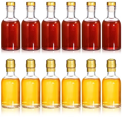 Hacaroa 12 Pack Small Glass Liquor Bottles with T-Top Caps and Heat Shrink Capsules, 100ml Clear Nordic Vodka Bottle, Boston Travel Shots Bottles for Wine, Alcohol, Whiskey, Beverages