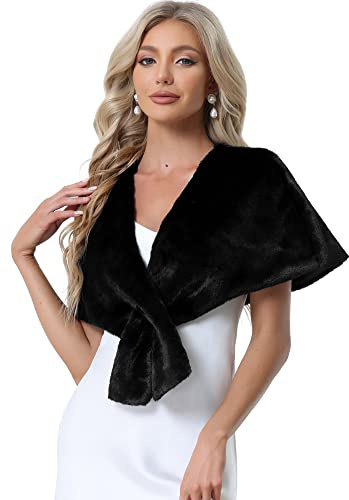 Allegra K Womens Faux Fur Shawl Wrap Evening Party Wedding Winter Stole | Warm, Bridal Fuzzy Cape, Dress Shrug