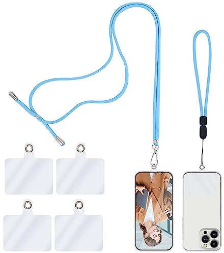 simarro Universal Cell Phone Lanyard, 2 Phone Chains with 4 Transparent Replacement Mobile Phone Straps Adjustable Nylon Neck Strap for All Smartphone Compatible with Most Phone Cases (Blue)