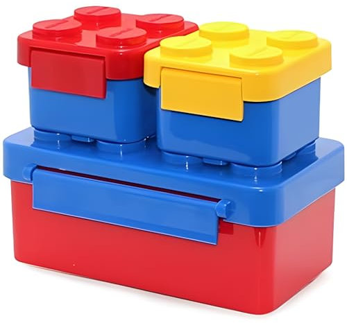 Mevsim Store Lego Children's Lunch Box - Lunch Box Bento - Plastic Lunch Box with Clip - Children's Lunch Box - 3 Compartments - Children