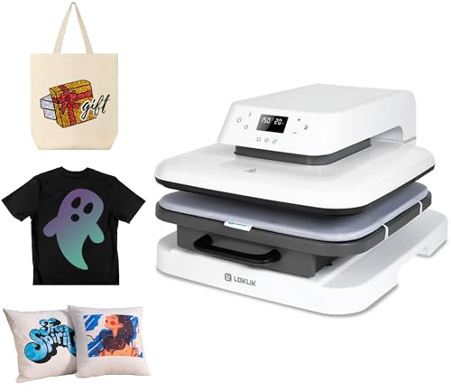LOKLIK Auto Heat Press Machine - Printing Machine for Sublimation Printing with Large 38cm Plate - HTV Heat Transfer Vinyl Sublimation Press, Perfect for T Shirts/Fabric/Clothes - White