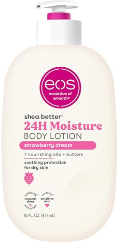 eos Loción corporal Shea Better Strawberry Dream, cuidado de la piel hidratante de 24 horas, ligero y no verde, hecho con karité natural, vegano, 16 oz
