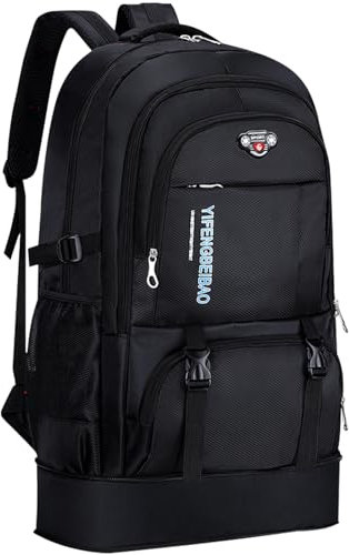 Wesoke 65L Wanderrucksack Schwarz, Erweiterbare Reise-Wander-Tagesrucksäcke, wasserdichter großer Campingrucksack für Herren Damen, faltbarer leichter Outdoor-Sportrucksack für Klettertouren